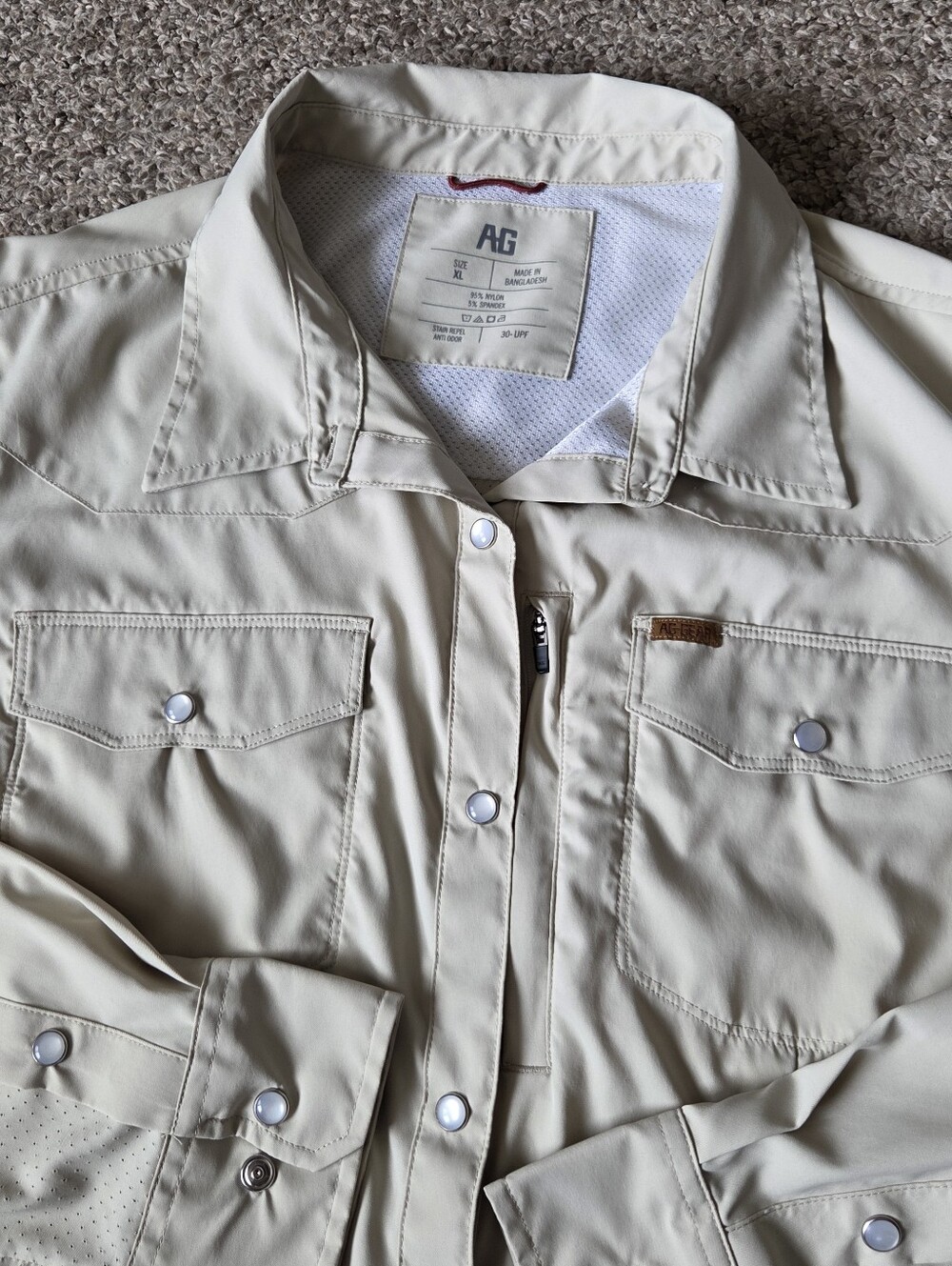 AG Gear Women's Stockyard Farm Shirt Ranch Work Western Pearl Snap Size XL Khaki